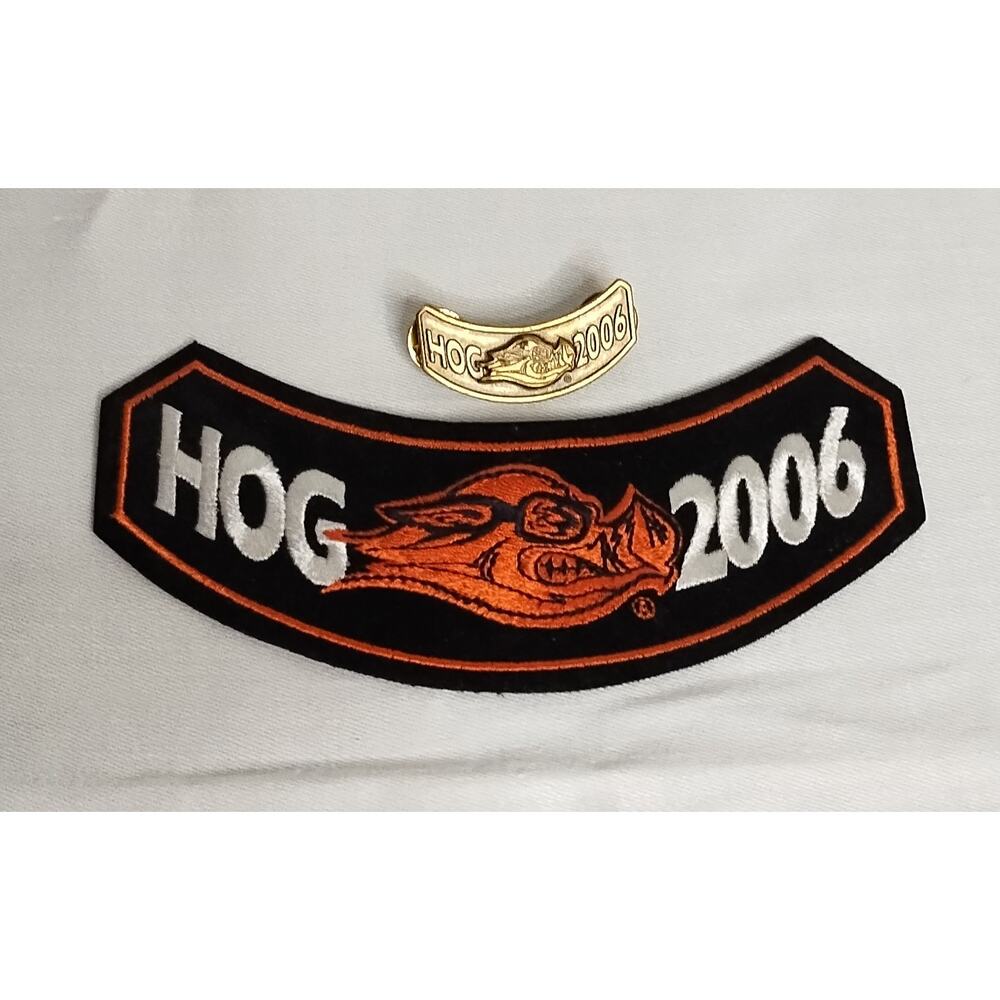 2006 Harley Owners Group (HOG) Patch & Pin Set Black/Orange/White, Bronze